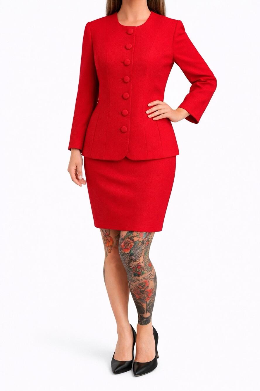 Vintage Christian Dior - Red Wool Skirt Suit – Made in USA – Size 10 - EUC